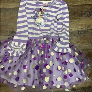 Disney Lavender Fancy Nancy Striped Dress with Polka Dots and Tutu Size 6